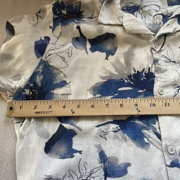 Porter Ash Shirt Men Large White Blue Floral Linen Blend Hawaiian Button Up - Picture 6 of 12